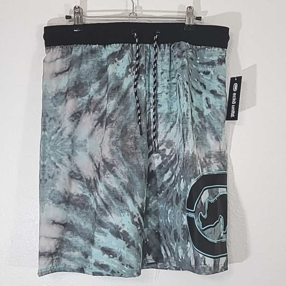 *NWT* ECKO UNLTD. Mint Green, Black, White Swim Trunks w/Logo, size Medium